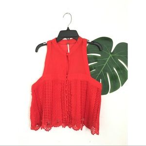 Free People Rory Halter Top Red Crochet Boho Crop Medium